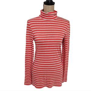 J. Crew Super Lightweight Striped Orange and Grey‎ Turtleneck Shirt Size Medium